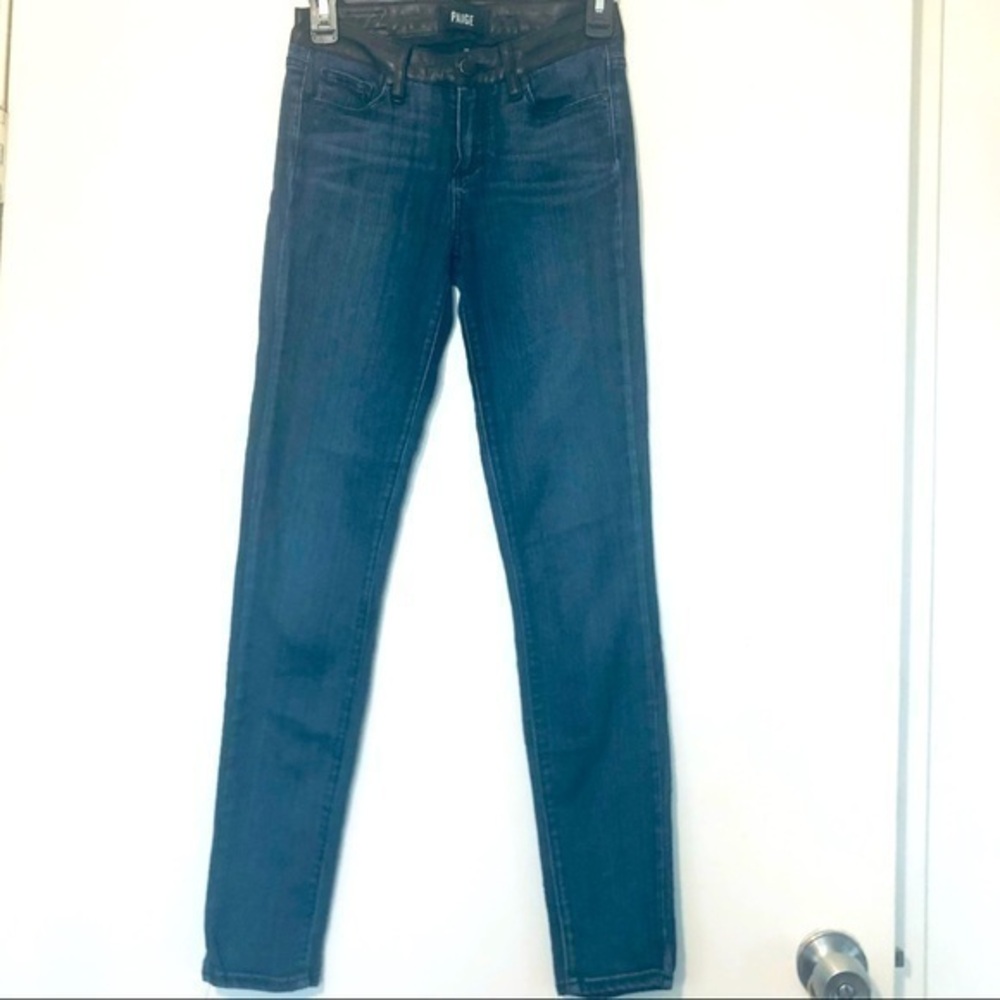 Paige Dark Wash /Faux Leather Verdugo Ultra Skinny Jeans- Size 25